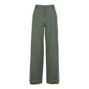 Plain Women Green Pants With Wide Leg In Linen Woman